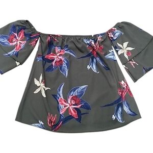 Tyche Bohemian Off-the-shoulder Tiered Bell Sleeves Floral Top Large NEW